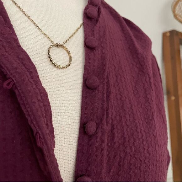 Burgundy Structured Puff Sleeve Mini Dress - Picture 2 of 5